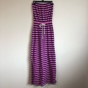 Gap Strapless Dress Pink Navy Striped Tie Retro